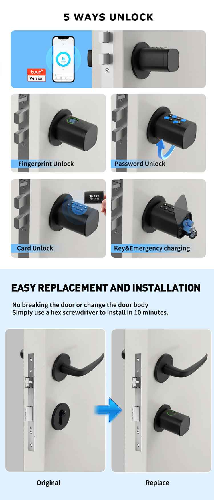 Tuya bluetooth Smart Cylinder Lock 